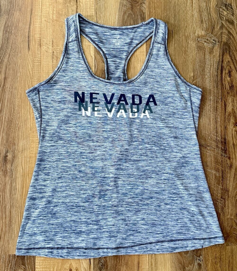 University Nevada Reno Women’s X Large Navy White Racerback Keyhole Tank Top,EUC